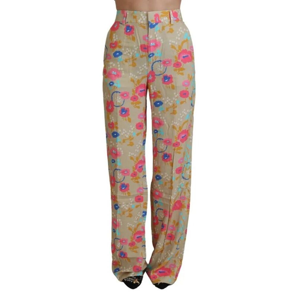 Dsquared² Beige Floral High Waist Straight Women's Pants